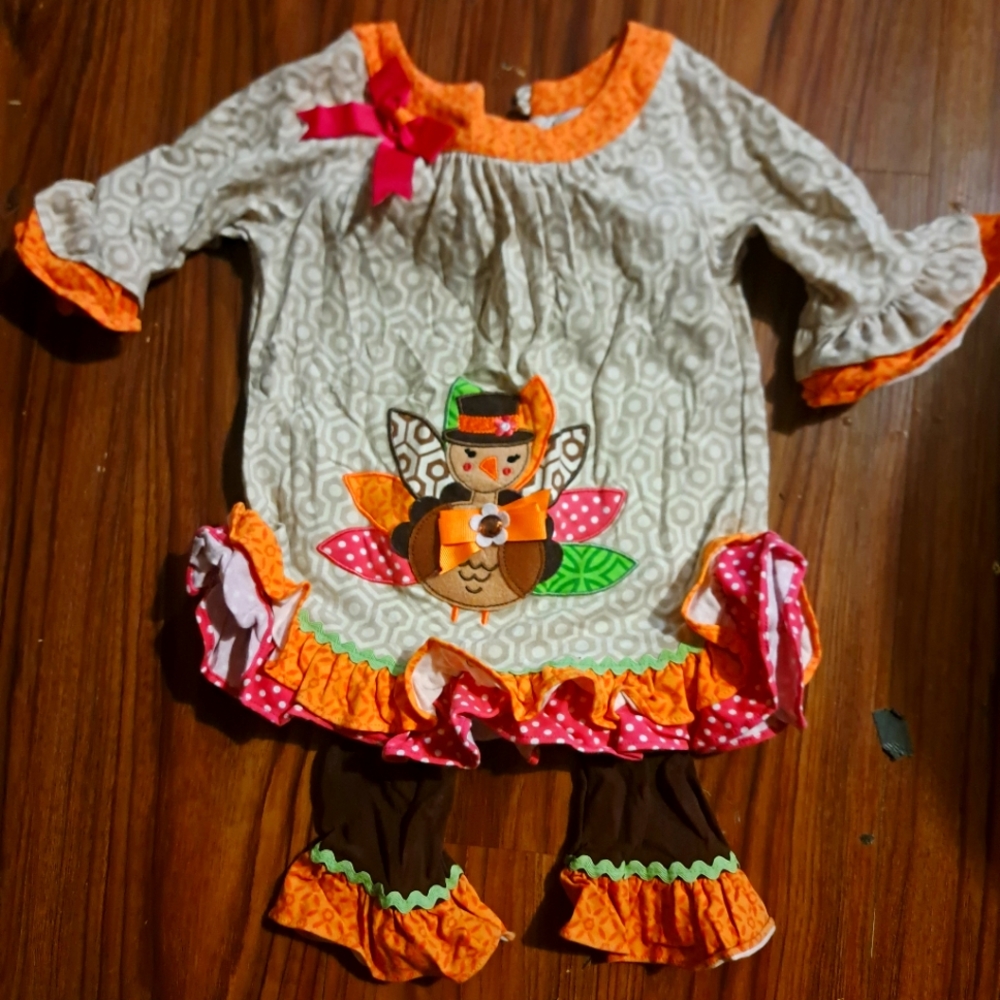 Thanksgiving little girl 2 piece long sleeve/long pant